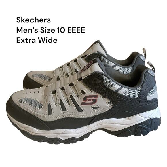 Skechers Mens SZ 10 EEEE Extra Wide After Burn M Fit Gray Black Slip On Sneakers - Picture 1 of 14